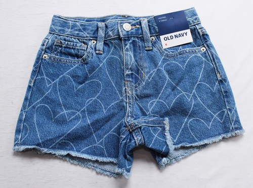 Old Navy Girls Printed High-Waisted Frayed-Hem Jean Shorts JL3 Heart Size: 6