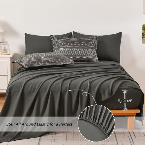 Boho Black Grey Comforter Set Queen Size 7 Piece Stripe Gradient Bed in a Bag... - Picture 5 of 8