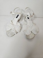 Nine West Open Toe All White Bow Sandal Chunky Heel Size 7.5