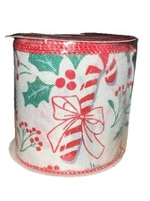 Christmas Wired Ribbon 3" in Holly Berry, Pine Candy Cane Red Shed White Green