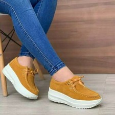 Para mujeres Entrenadores de Cuña Damas Tenis con Cordones Informales Fiesta Zapatos Planos Talla