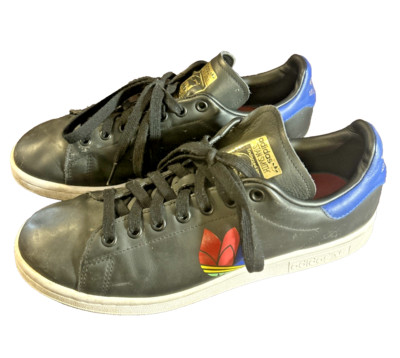 Adidas Stan Smith Women sz 10 Black Gold Rainbow Trefoil Athletic Sneaker Pride