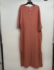 Barefoot Dreams Malibu Collection Sun Soaked Crinkle Cotton V-Neck Caftan Sz L