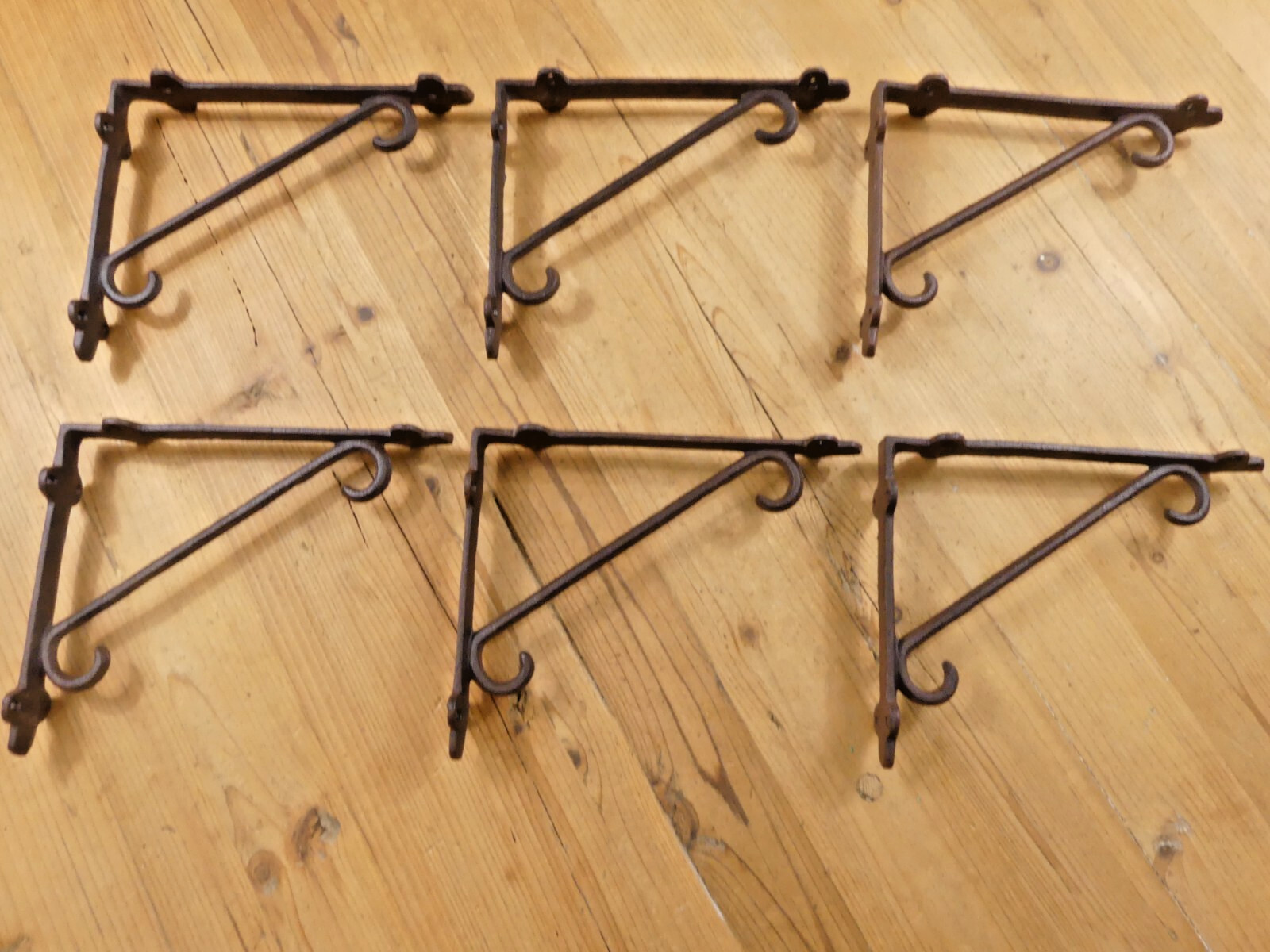 6 PCS CAST IRON SHELF BRACKETS CORNER BRACE CORBELS PLANT HOOKS LARGE RUSTIC
