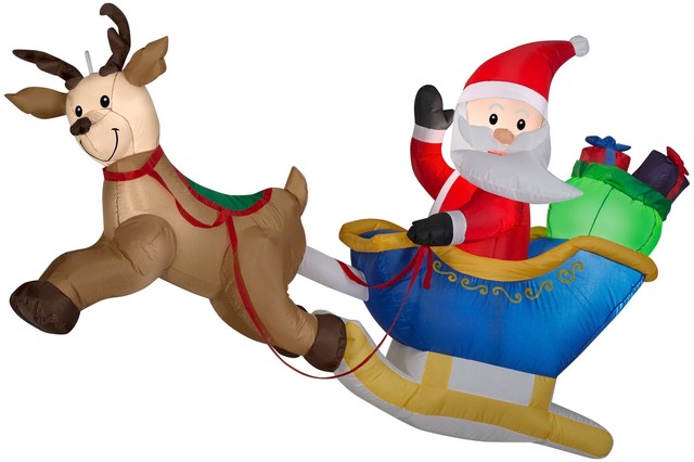Animated Inflatable Santa Elves Helicopter Christmas Scene Outdoor