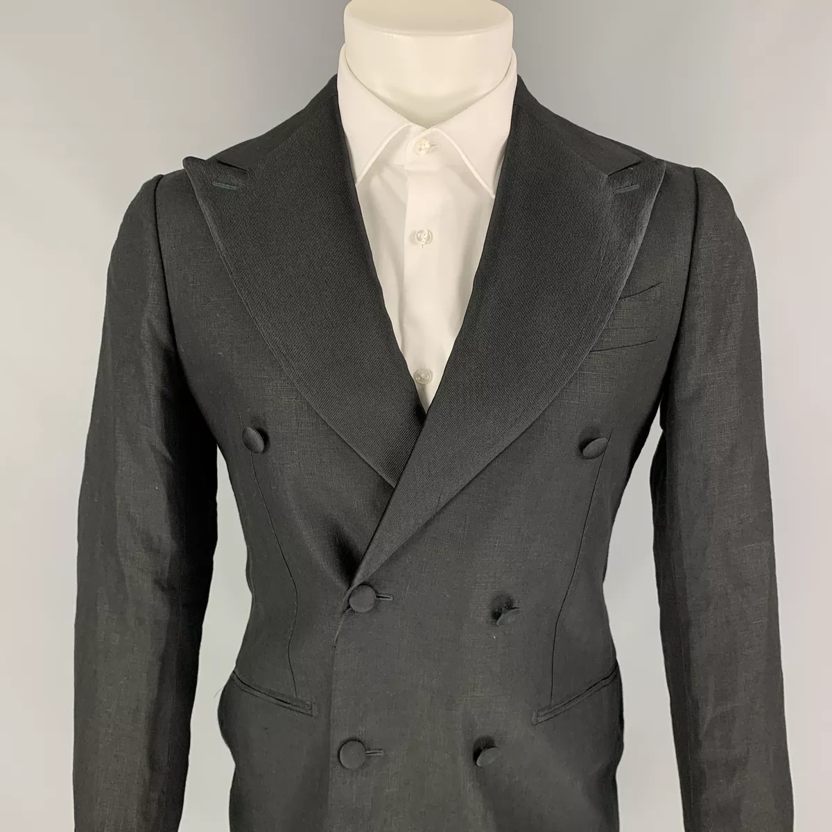 SUIT SUPPLY Size US 34 Black Linen Double Breasted Sport Coat