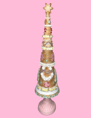 Pink Green Tan Gingerbread Icing Sugar 13'' Resin Candy CHRISTMAS TREE New NWT
