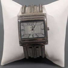 Premier Designs Silver Tone Dial Rectangle Case Hinge Bracelet Band Watch 5.5 in