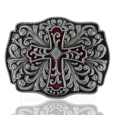 Floral Cross Belt Buckle Antique Silver Tone Fits 1.5 display picture 1