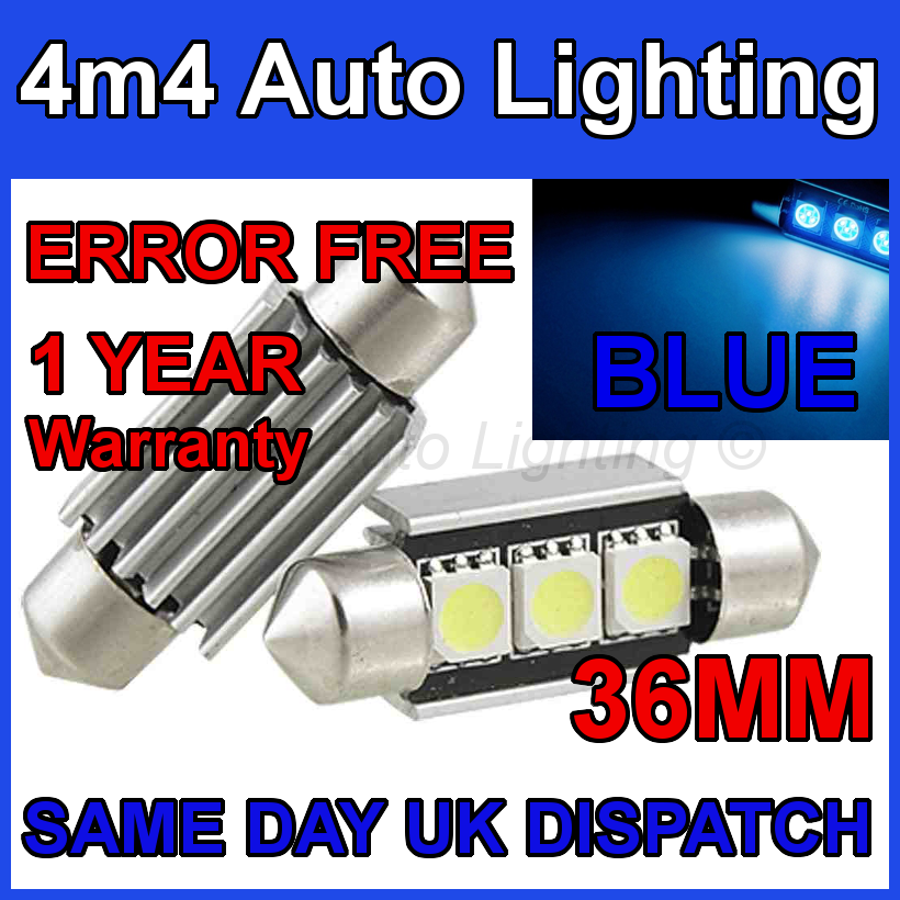 BLUE LED Festoon automotive interior bulbs 36MM 39MM Canbus Error