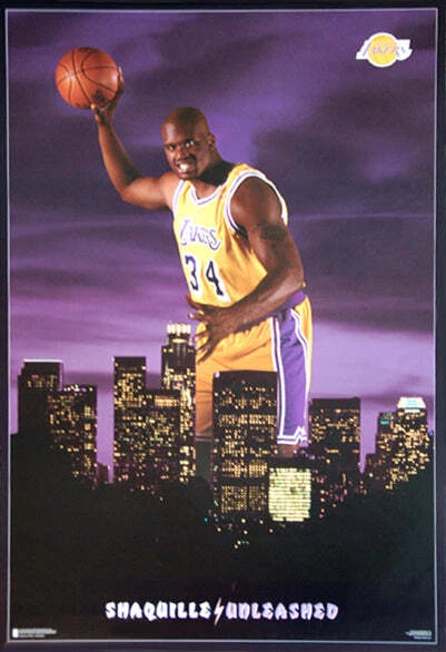 SPORTS POSTER WAREHOUSE SHAQ Shaquille O'Neal UNLEASHED Los Angeles Lakers 1996 Costacos 23x35 POSTER