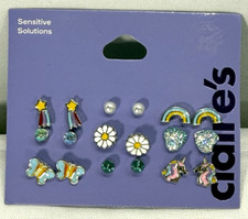Claire's Sensitive Solutions Silver-tone Groovy Rainbows Stud Earrings 9 Pairs