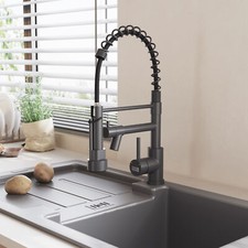 Grey Stainless Steel Kitchen Faucet with Pull Down Spring Spout Sink Mixer Taps