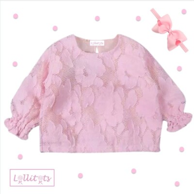 Atemberaubende rosa Spitzenbluse mit Rüschenärmeln für Mädchen neu mit Etikett