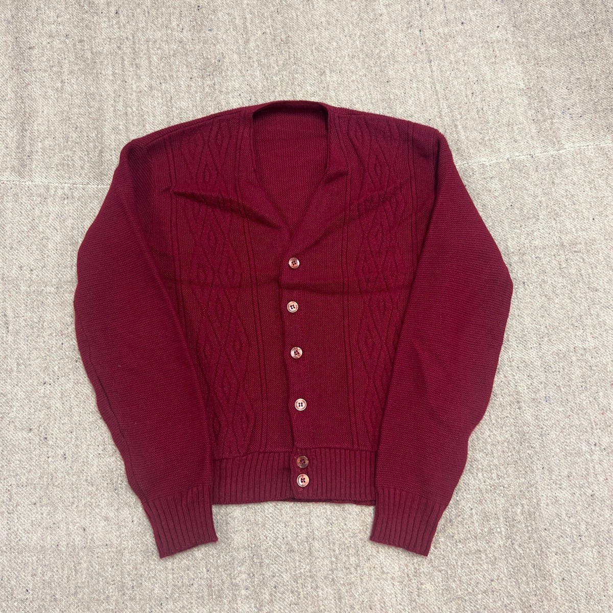 Vintage 1960s Cardigan Mens Medium Red Argyle Chunky Ribbed Vintage 1960s Cardigan Mens Medium Red Argyle Chunky Ribbed