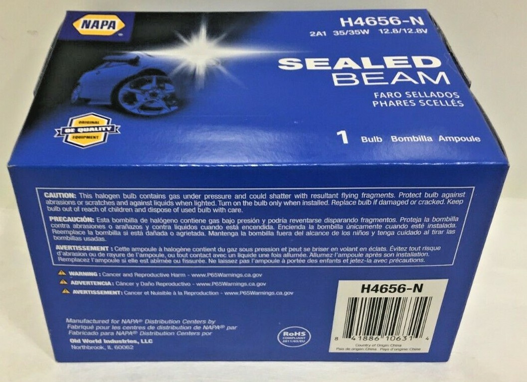 Halogen Headlight Bulb H4656 Headlamp NAPA H4656N Rectangular Sealed