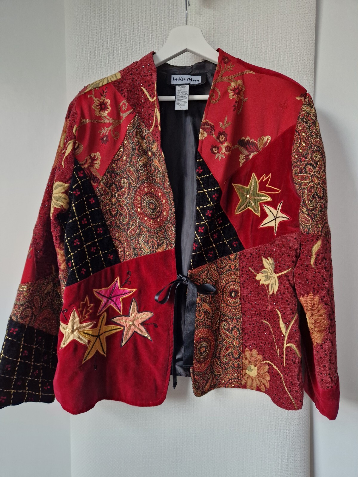 Indigo Moon Red Velvet Patchwork Jacket Size L Sa… - image 1