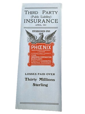 1907 - Vintage Phoenix Assurance Co. Ltd - 3rd Party Public Liability Insurance