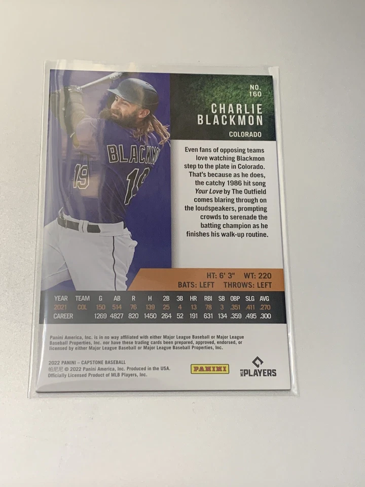 2022 Panini Capstone Luxury Suite Base #160 Charlie Blackmon Rockies - Image 2 of 2