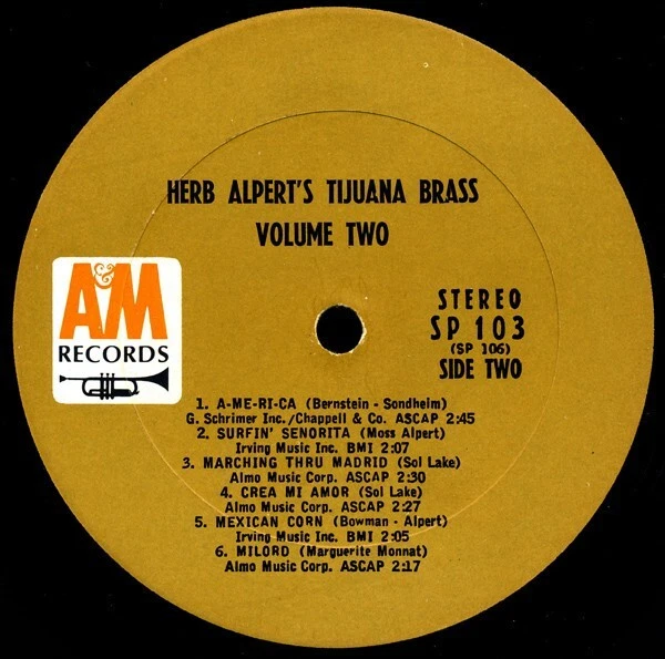 Herb Alpert's Tijuana Brass – Volume 2 - 1966-A&M SP 103 Vinyl LP Album  VG+/VG Foto 3 de 3