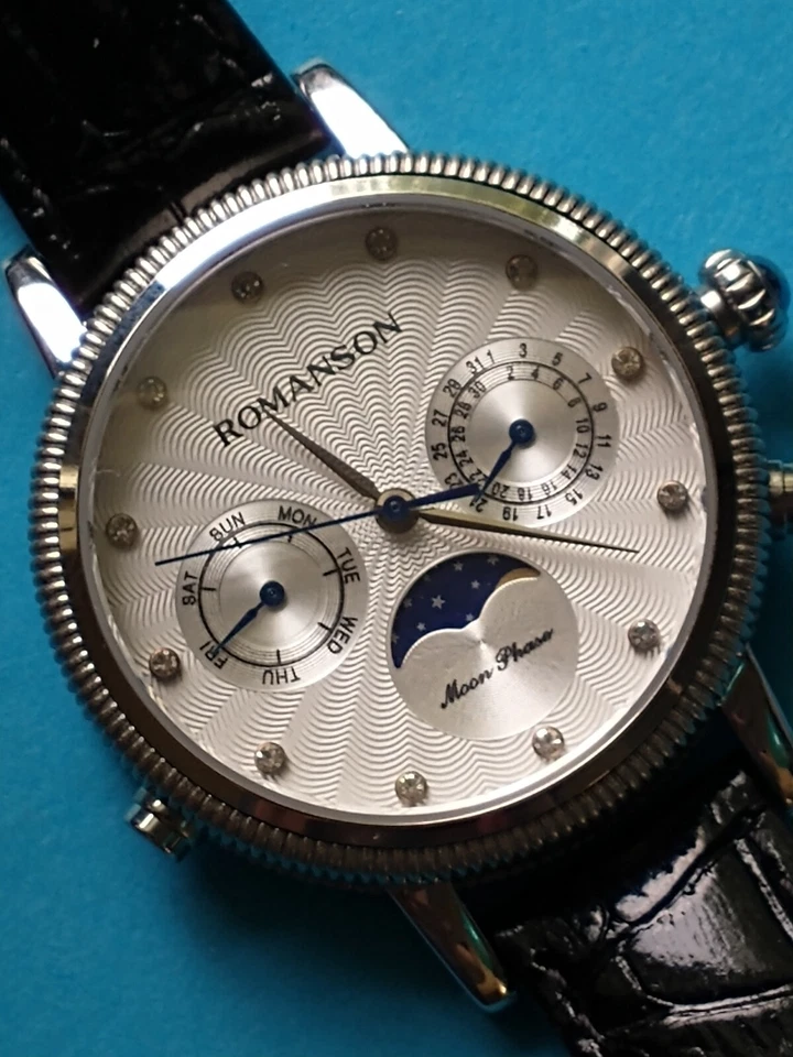 NUEVO "ROMANSON" FASE LUNAR Reloj Dama Día/Fecha de Alta Calidad, Cristal de Zafiro Foto 2 de 4