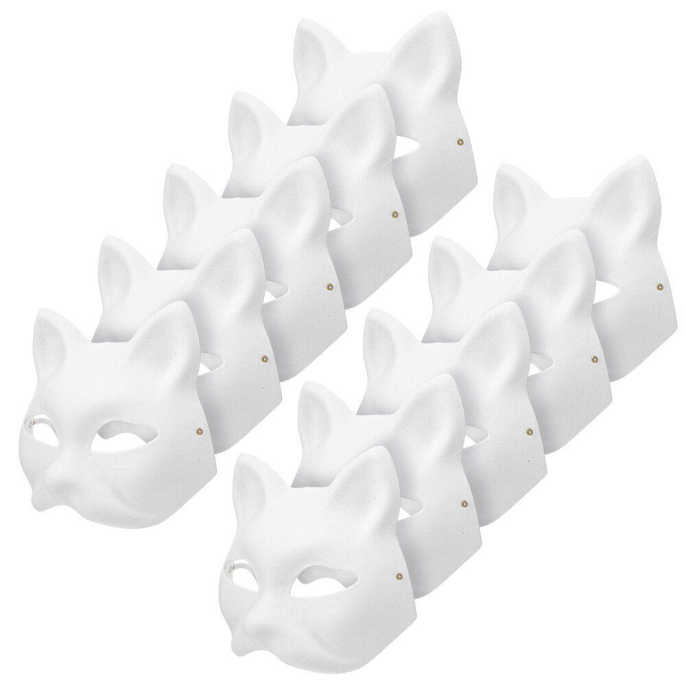 10 Pcs Blank Cat Mask White Paper Masquerade Masks Party Performance Miss