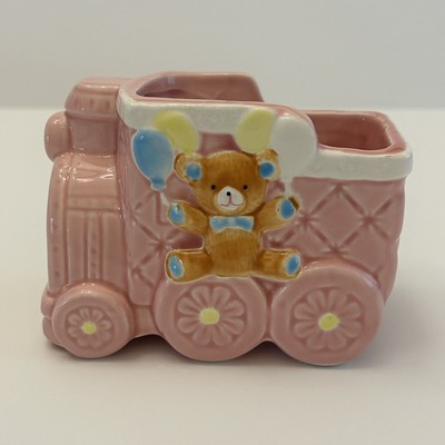 Nancy Pew Ceramic Planter Pink Train Baby Shower Nursery Decor Vintage