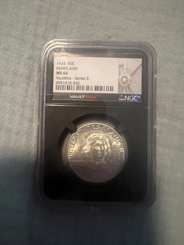 1934 50c Maryland Commemorative Half Dollar - VAULTBOX - NGC MS 66 -
