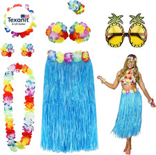 8 Pack Hula Skirt Costume Kit for Hawaii Luau Party - Dancing Hula with Flower B