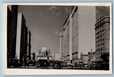 Rio de Janeiro Brazil Postcard Avenida Getulio Vargas c1950's Vintage RPPC Photo