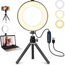Clip On Ring Light 6" Dimmable LED for Video Calls Streaming