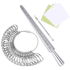 Metal Ring Size Gauges Set Measuring Ring with Mandrel Sizer Finger Sizing