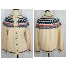 Vintage Nordic Knit Cardigan Medium Cream