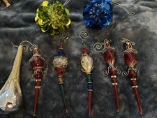 8 Various Christmas Ornaments 2 Sequins Pom Poms 5 Sequin Beaded And Gold Drop V