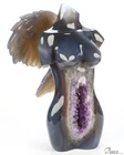 6.5" Agate Amethyst Geode Hand Carved Crystal Angel Sculpture, Crystal Healing