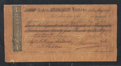 CARIBE - Banco Español La Habana - Cheque Balbiani and Co.  225 5/2 Lbs 1859