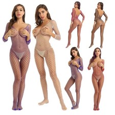 Women Hollow Out Fishnet Bodysuit Crotchless Mesh Full Body Stocking Babydolls