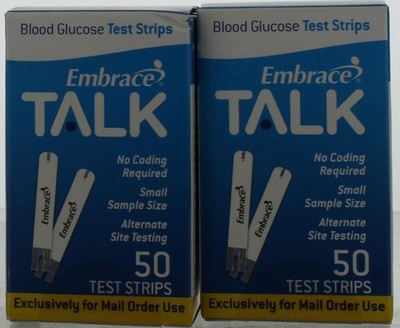 Embrace Talk Test Strips 100ct  2 boxes of 50  exp 8/27 FREE Same Day Shipping