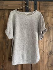 Max Studio Top Size Med Oat Gray Ruched Sleeve Soft Ribbed Knit Comfy Blouse