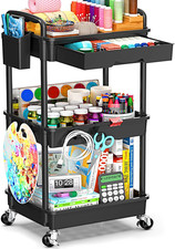 3 Tier Rolling Cart with Drawer, Bathroom Storage Organizer with 2 Lockable Whee