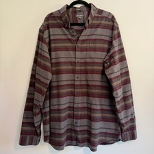 Eddie Bauer Mens Flannel Shirt Plaid Relaxed Fit Long Sleeve Gray Red XL Tall