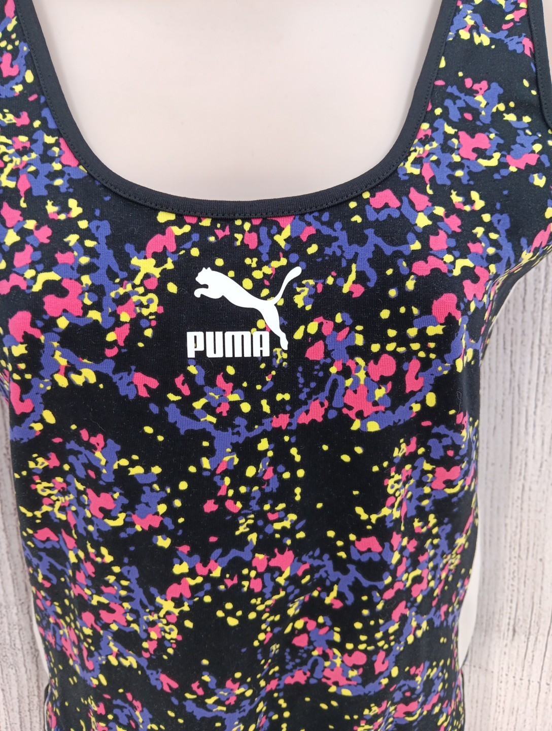 Puma Bodysuit Womens XL All Over Print Black Multi Activewear Performance Gym thumbnail 2