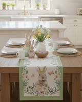 TischläUfer Ostern FrüHling 40X140Cm Hasen & Blumen Waschbar Tischdeko Bunt