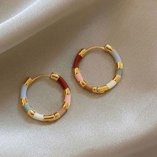 Colorful Enamel Mini Metal Round Hoop Earrings for Women Daily Wear Party