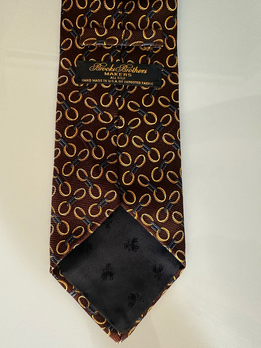 Brooks Brothers Makers Brown Silk Luxury Gold Chain Link Equine Printed Tie View 4