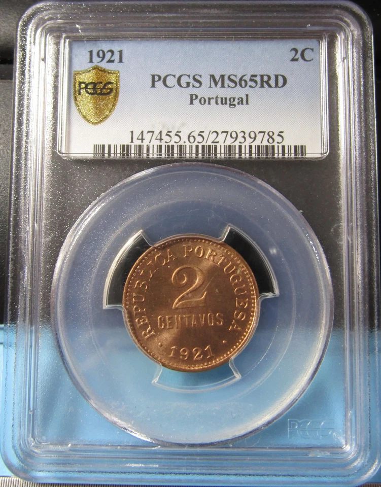 1921 Portugal 2 Centavo 2C PCGS MS65RD KM568 Key Date Top Pops @ PCGS - Image 2 of 4
