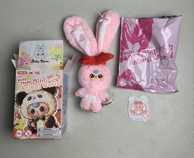 Baby Three Mini Animal World confirmed plush keychain Roro pink bunny With Tag