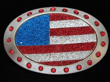 NI11134 VERY COOL  UNITED STATES FLAG  PATRIOTIC SILVERTONE BELT BUCKLE