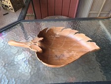 Beautiful Vintage Wooden Leaf-Hand Carved Dish Bowl 8  
