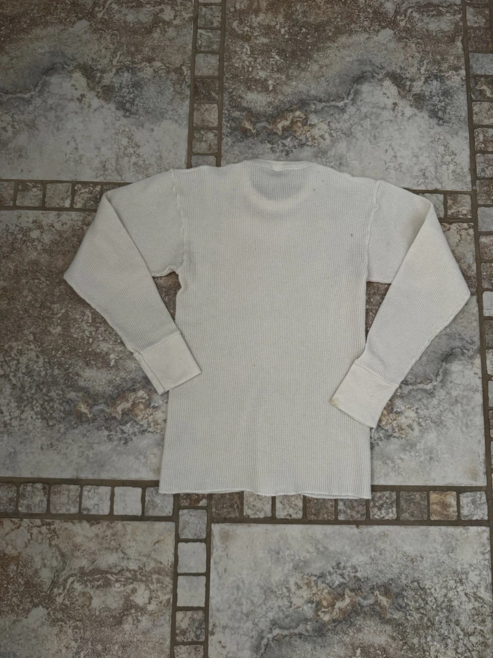 Vintage 80’s Waffle Knit Cream Thermal No Tag - Image 2 of 3